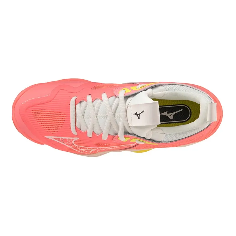 Mizuno Womens Wave Momentum 3 Netball Shoes Candy Coral/Black/Bolt 2 Neon