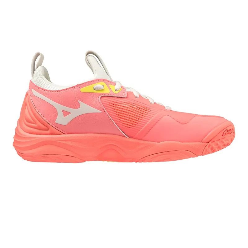 Mizuno Womens Wave Momentum 3 Netball Shoes Candy Coral/Black/Bolt 2 Neon