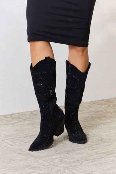 Moonlight at Midnight Rhinestone Knee High Cowboy Boots