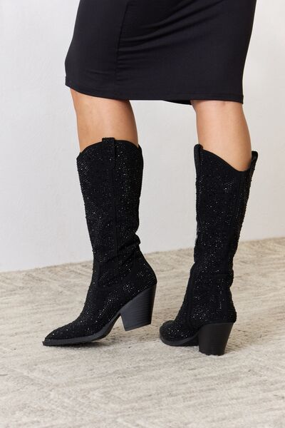 Moonlight at Midnight Rhinestone Knee High Cowboy Boots