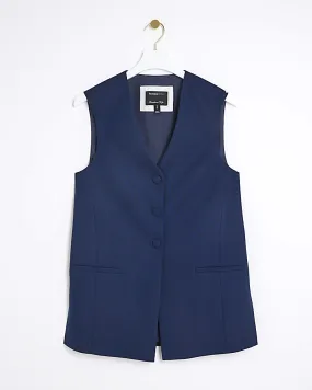 Navy Oversized Longline Waistcoat