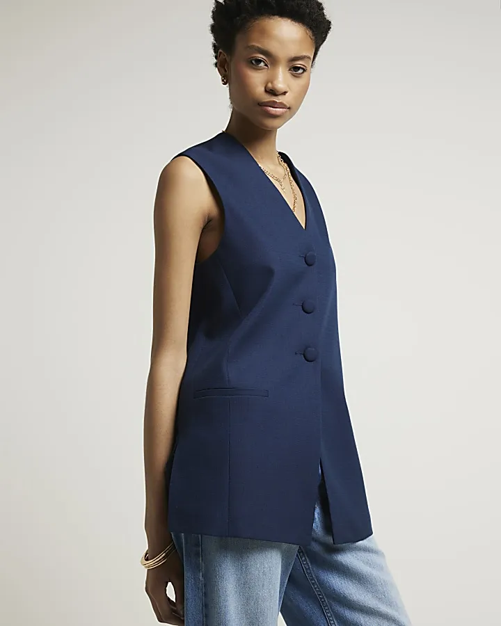 Navy Oversized Longline Waistcoat