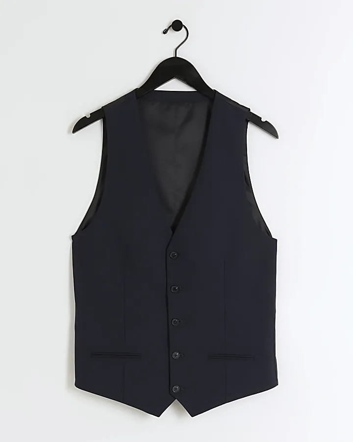 Navy slim fit waistcoat