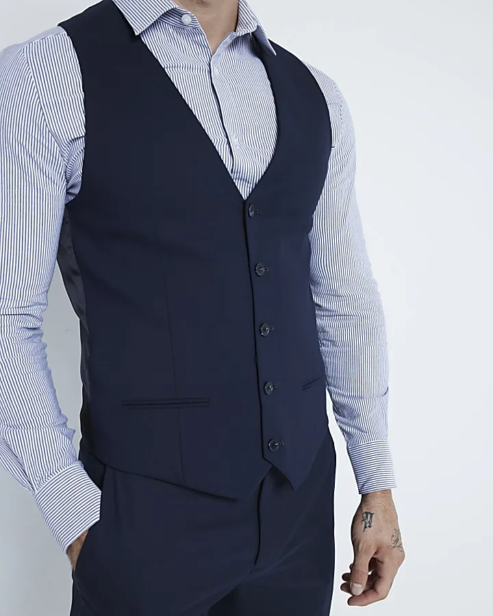 Navy slim fit waistcoat