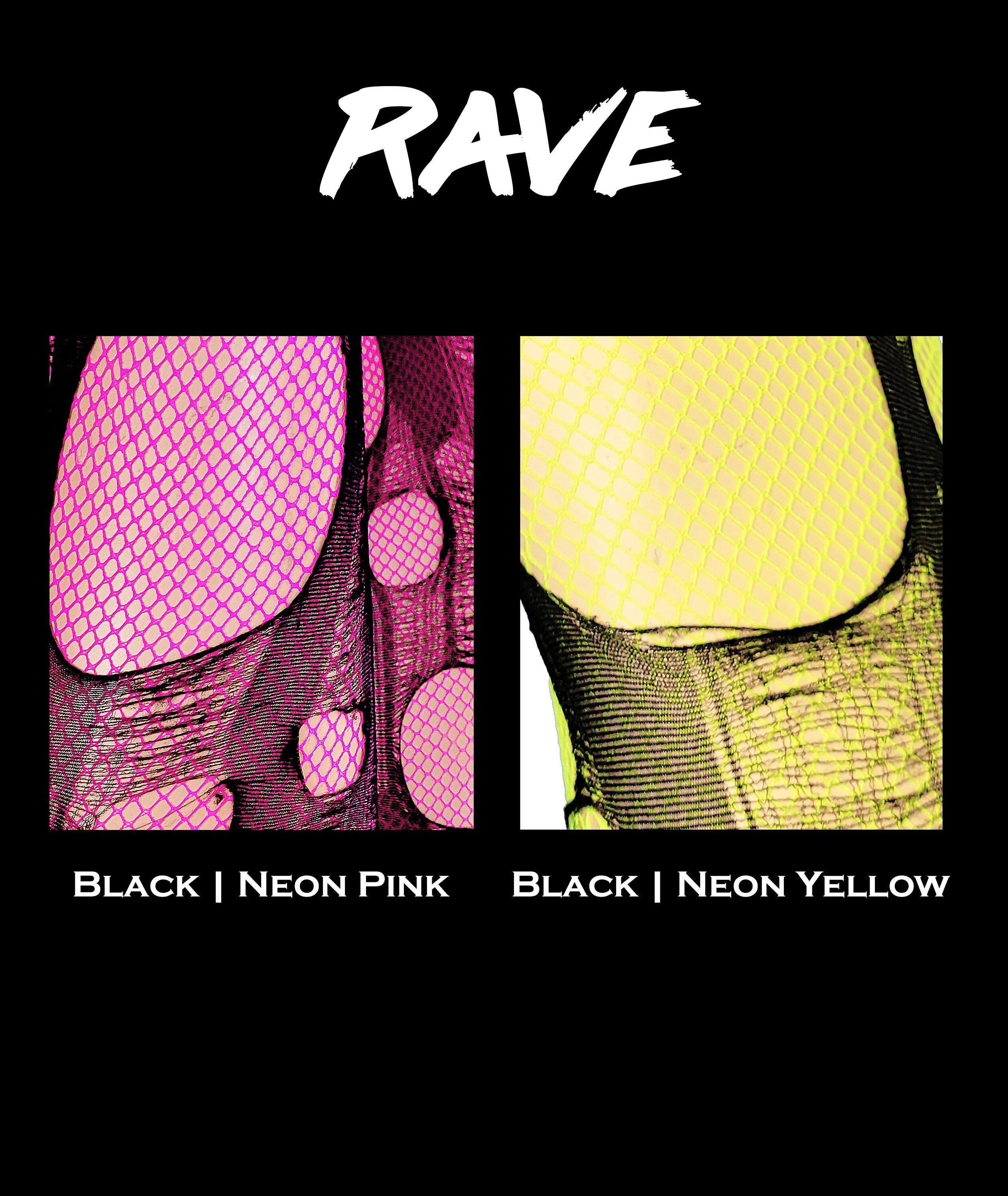 neon pink black tattered & torn fishnet tights