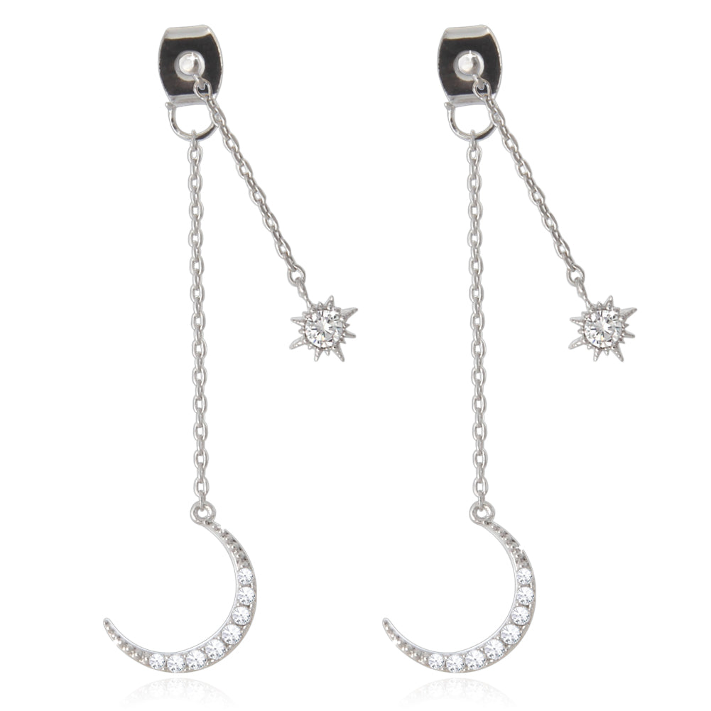 NO.1 Crescent Moon and Star Chain Drop Earrings