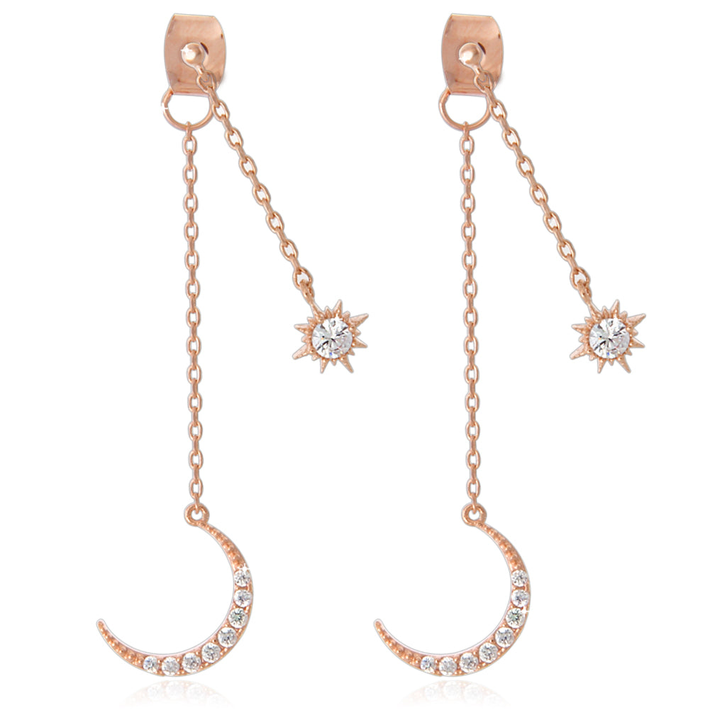 NO.1 Crescent Moon and Star Chain Drop Earrings