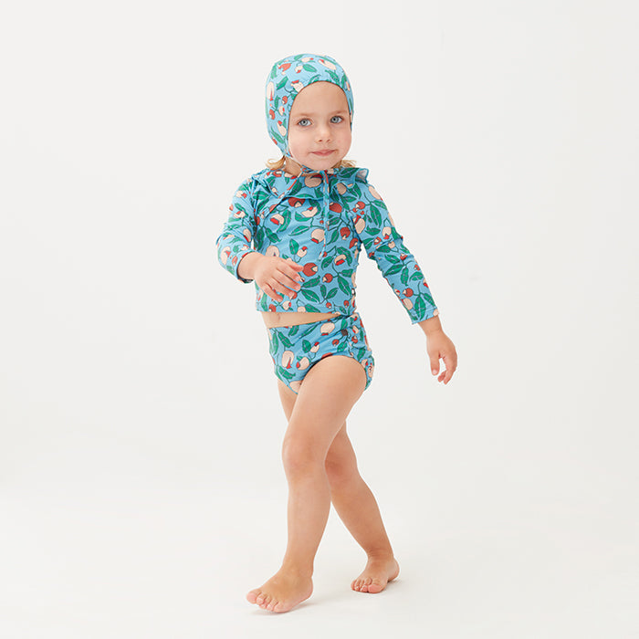 Oeuf Baby And Child Ruffle Swim Top Blue Floral Print