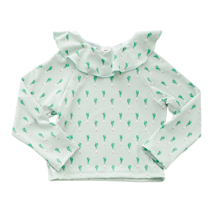 Oeuf Baby And Child Ruffle Swim Top Green Leek Print