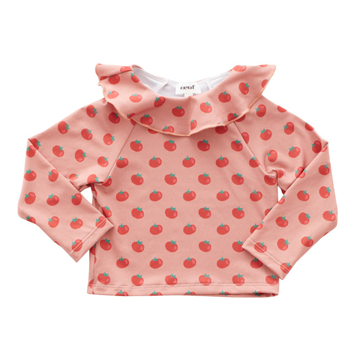 Oeuf Baby And Child Ruffle Swim Top Pink Tomato Print