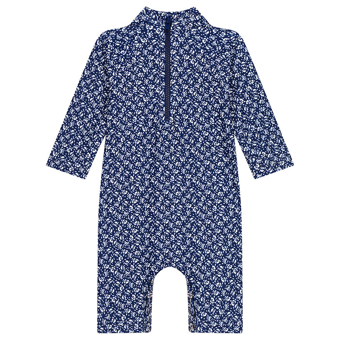 Petit Bateau Baby Swim Overall Incognito Blue Floral Print