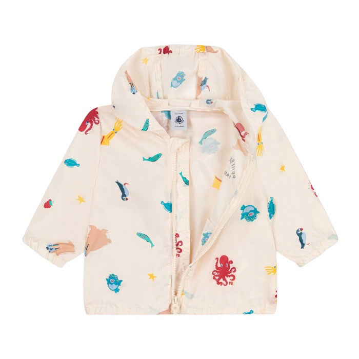 Petit Bateau Baby Windbreaker Jacket With Hood Sea Creature Print