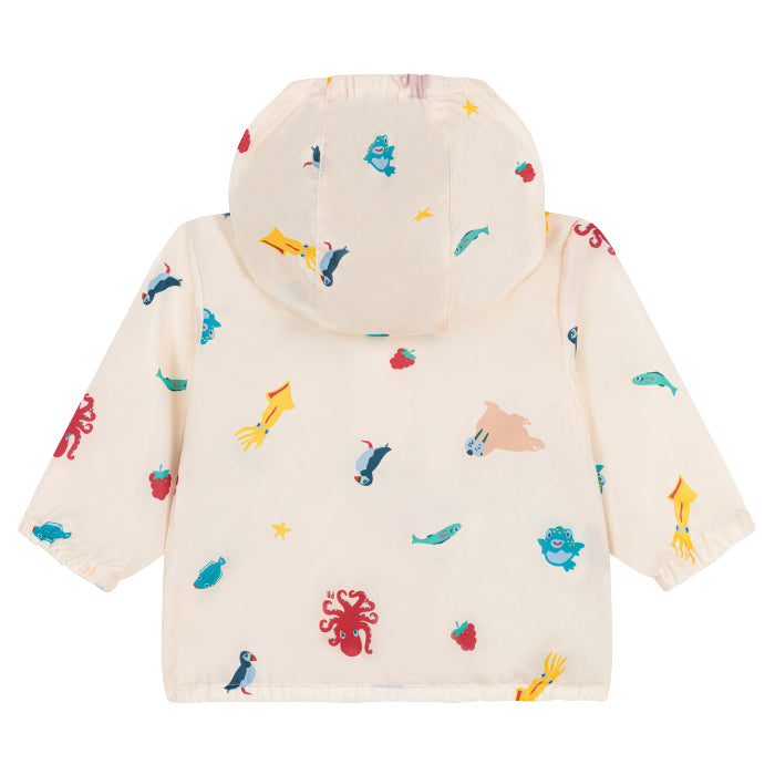 Petit Bateau Baby Windbreaker Jacket With Hood Sea Creature Print