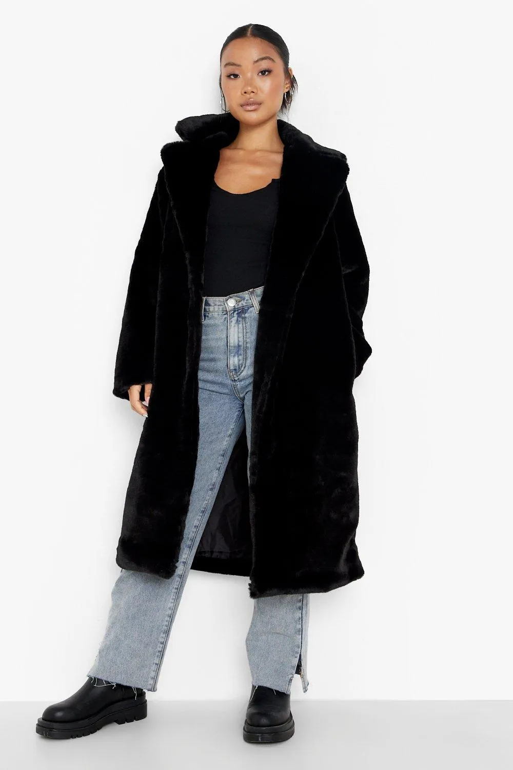 Petite Faux Fur Collared Coat