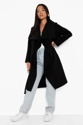 Petite Wool Look Waterfall Belt Coat