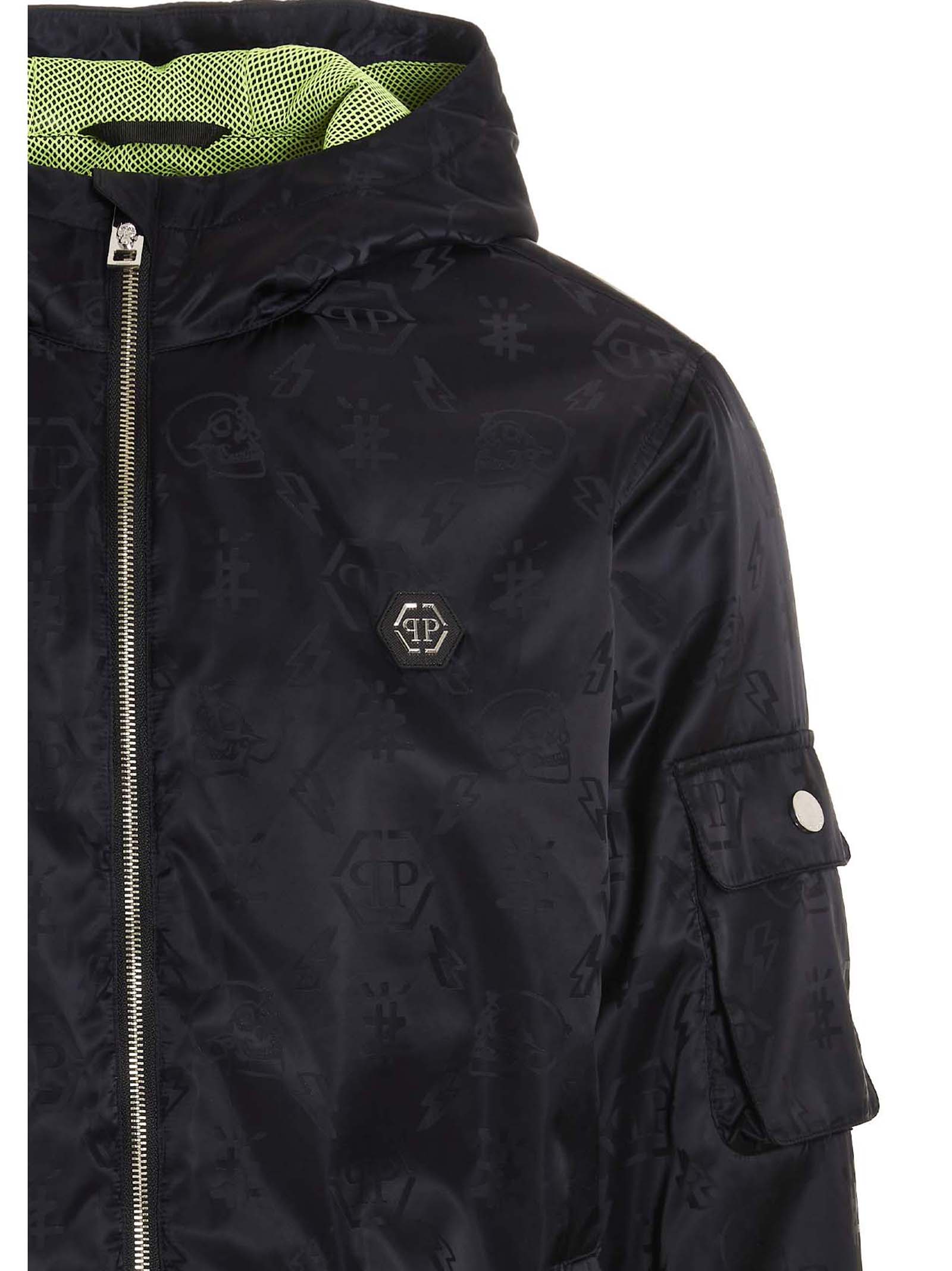 Philipp Plein All-Over Logo Print Hooded Windbreaker