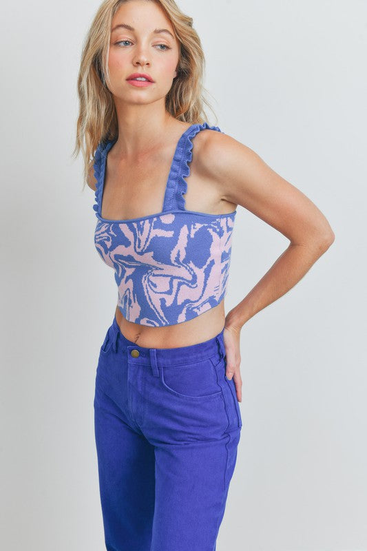 Pleated And Ruffled Strap Crop Top