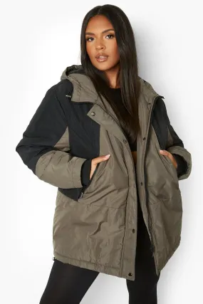 Plus Arm Detail Hooded Parka Coat