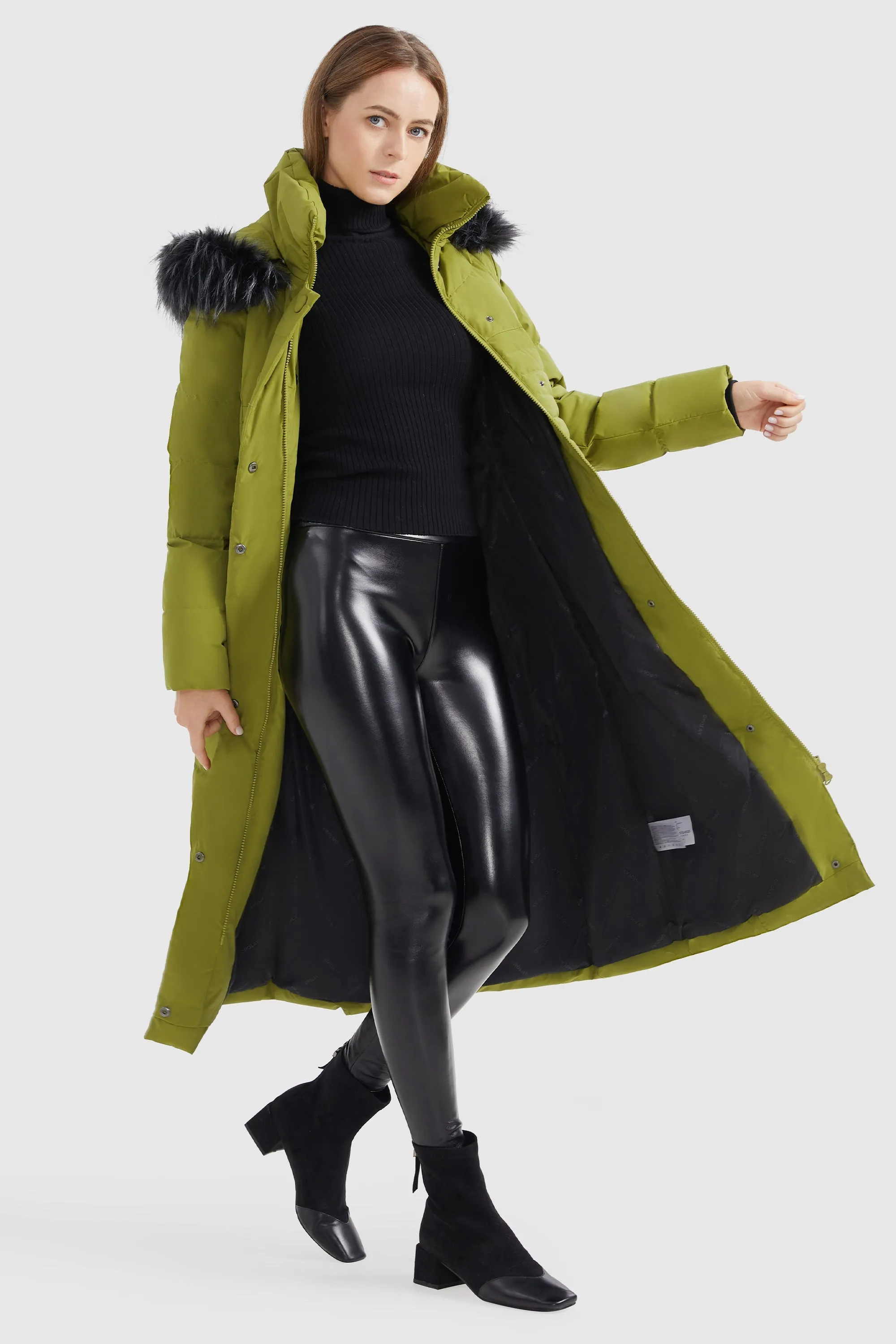 Quilted Hooded Fur Long Puffer Coat