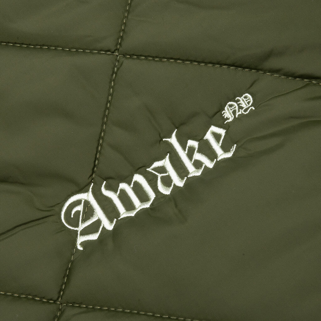 Quilted Patch Bomber Jacket - Olive