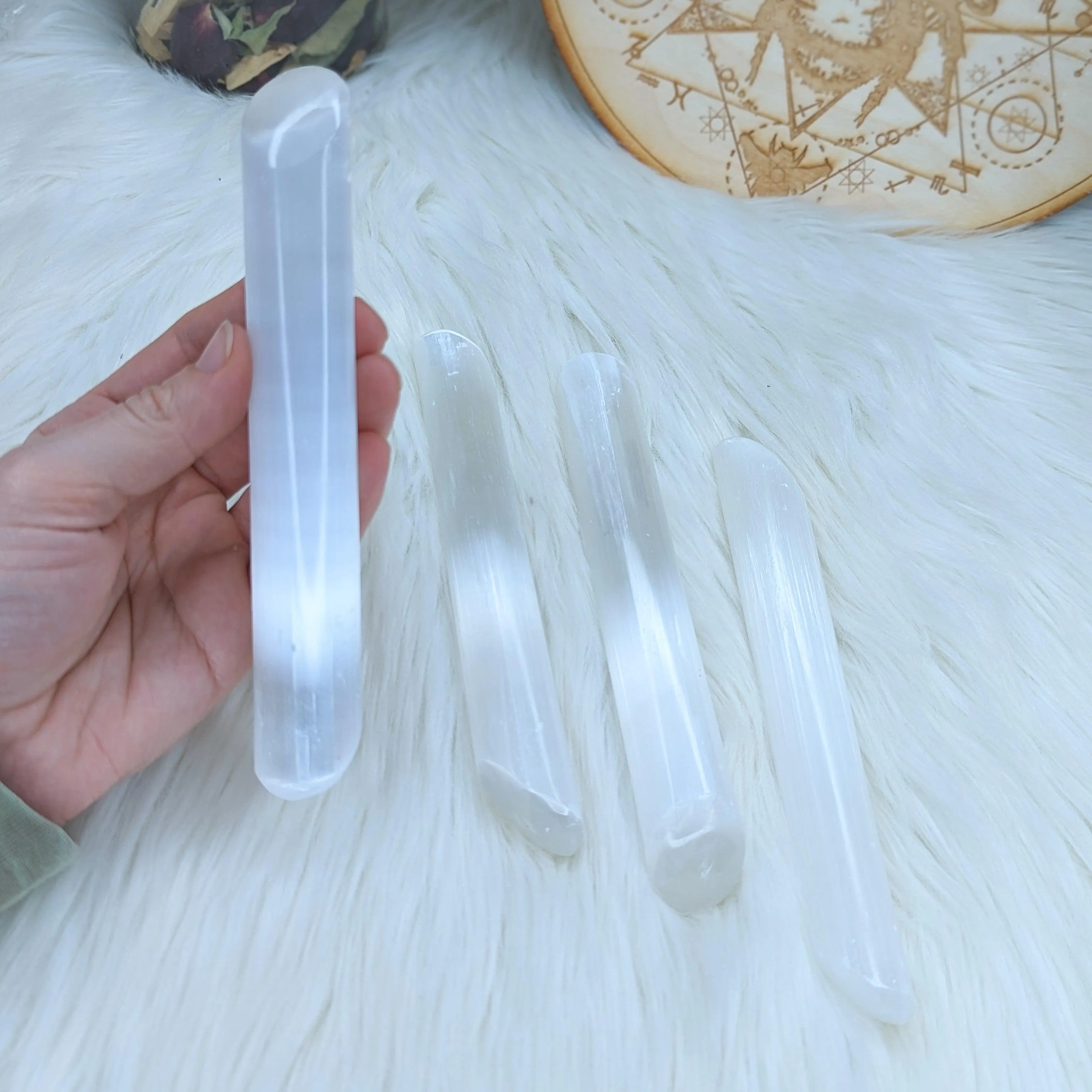 Radiate Platinum White Light ~ Selenite Wide Wand Carving