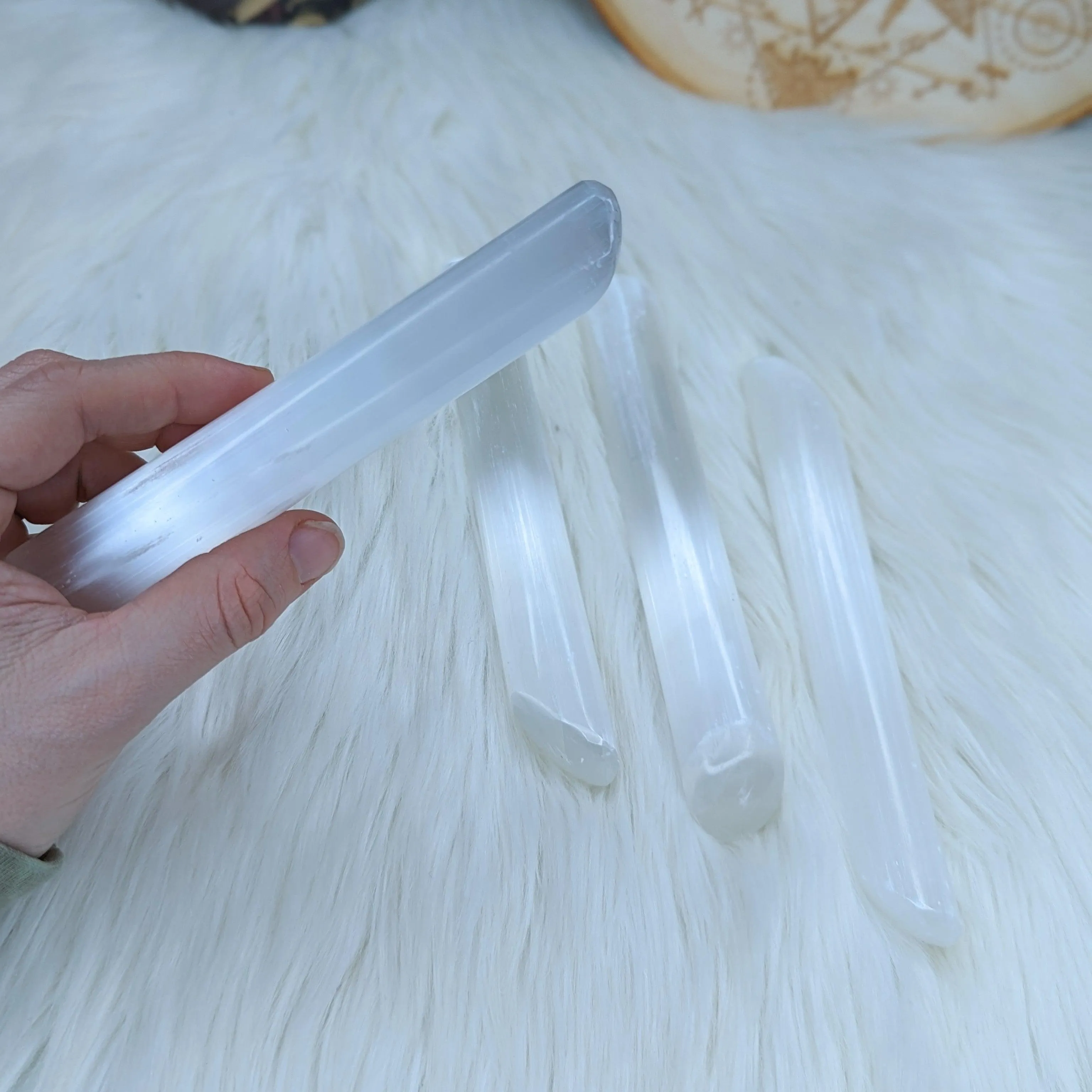 Radiate Platinum White Light ~ Selenite Wide Wand Carving