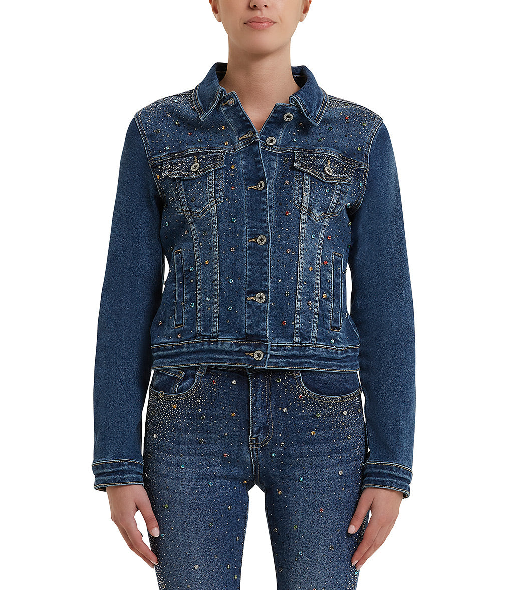 Rhinestoned blue denim jacket