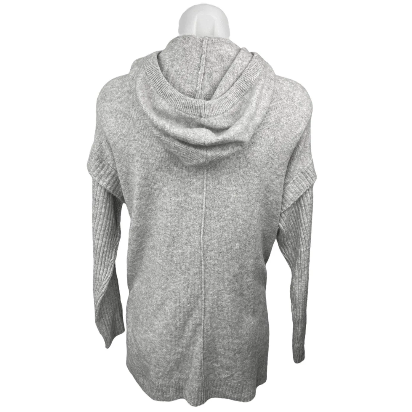 Saks Fifth Avenue Gray Knit Drawstring Hoodie Hooded Pullover Sweater Top Size S