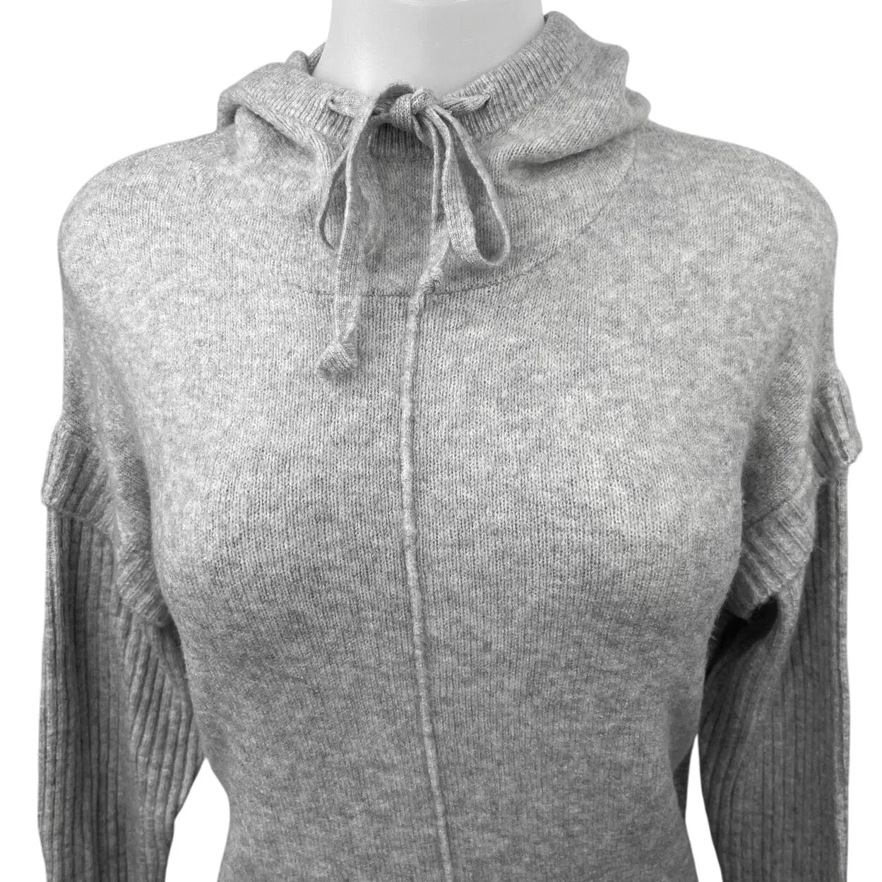 Saks Fifth Avenue Gray Knit Drawstring Hoodie Hooded Pullover Sweater Top Size S