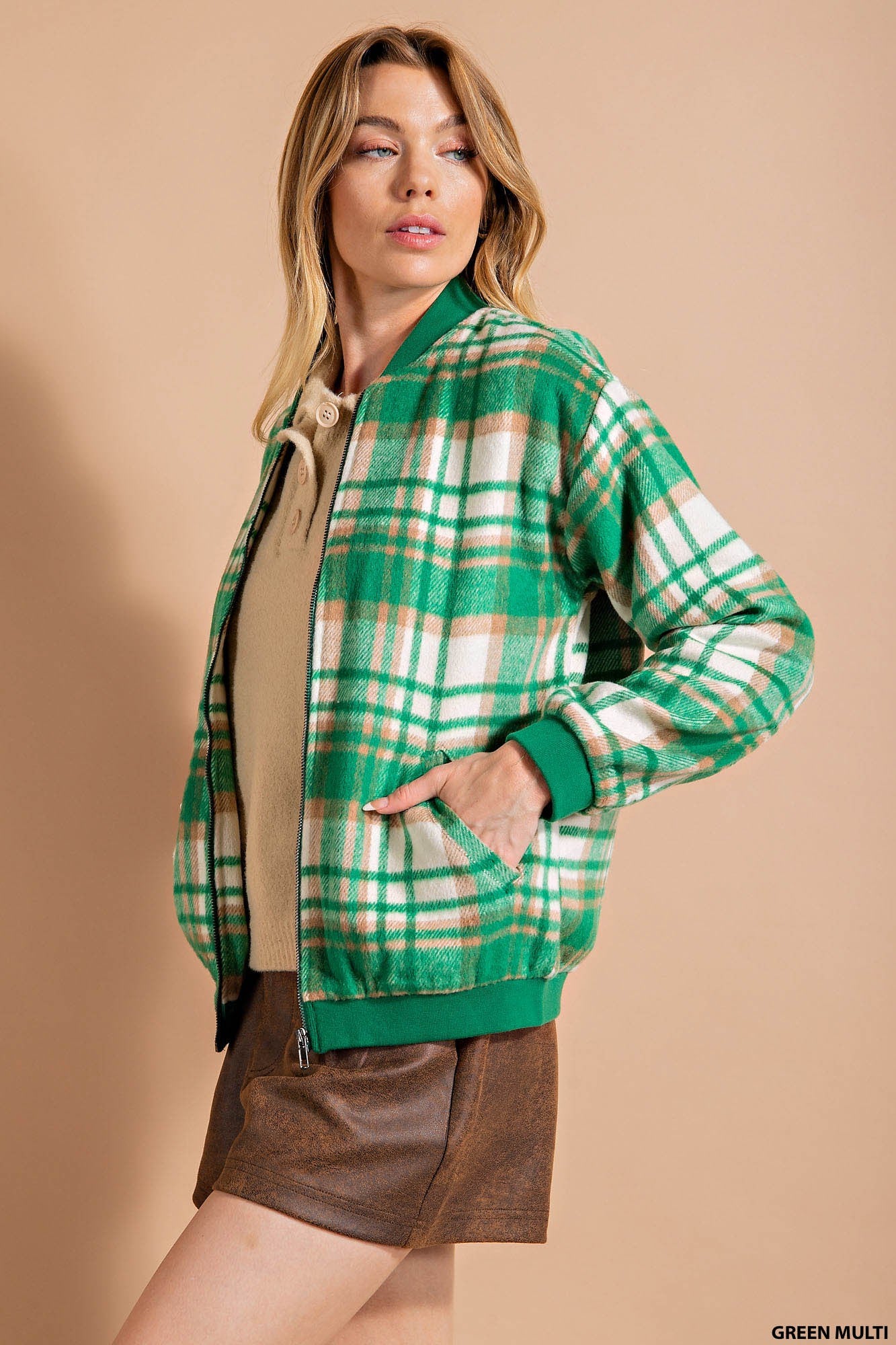 Sassy Lass Plaid Bomber Jacket