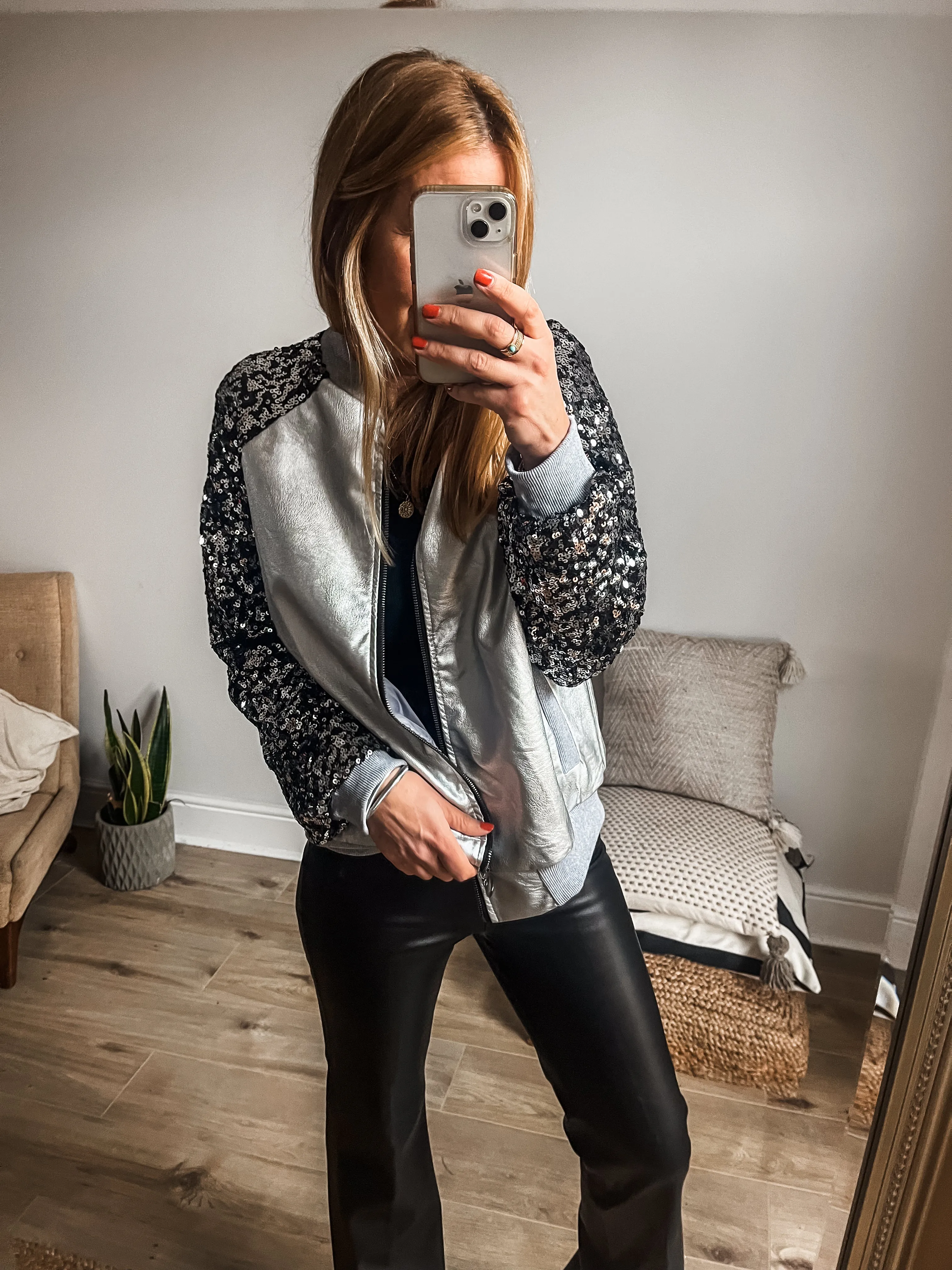 Sequin Sleeve Bomber Jacket