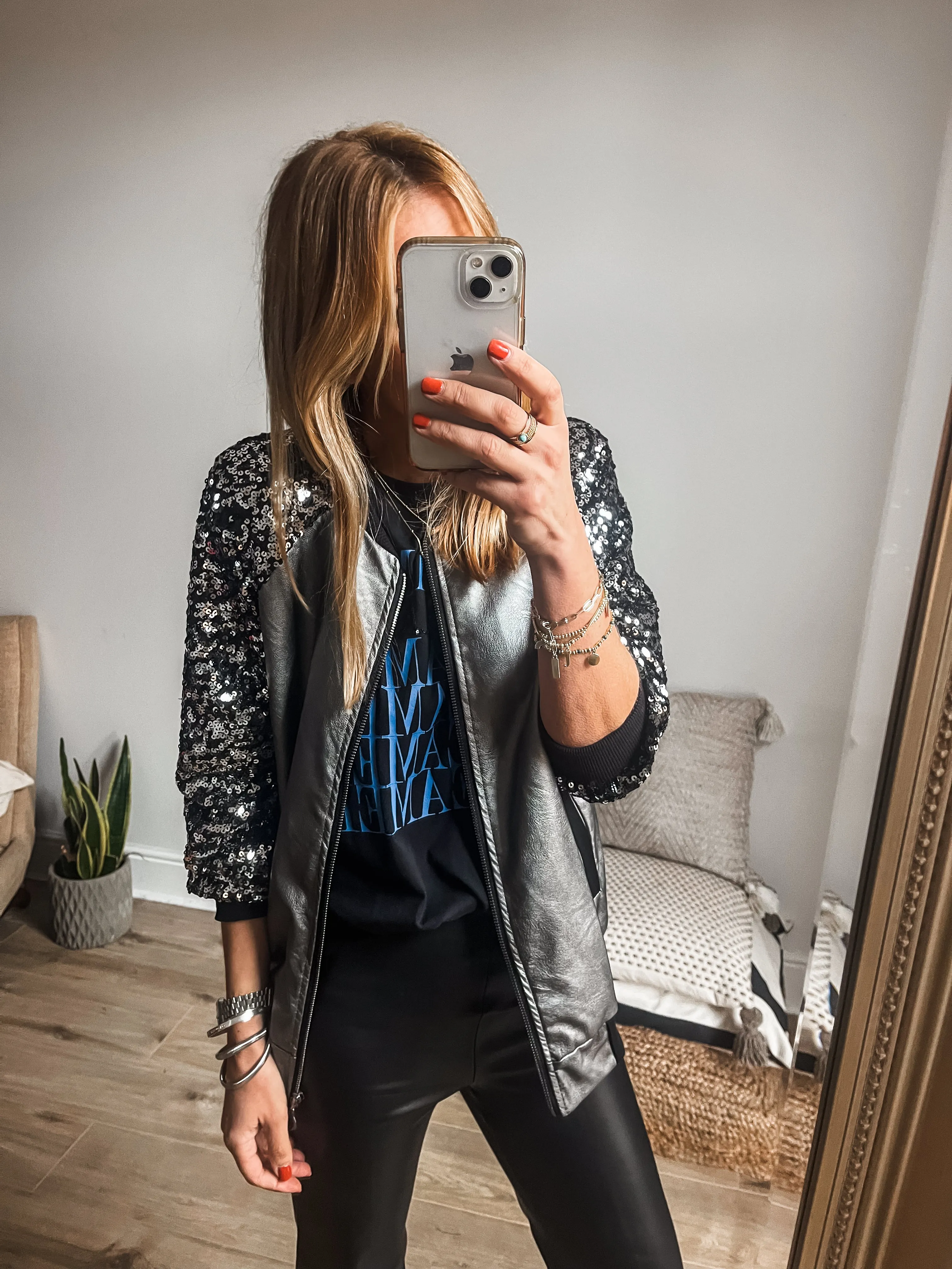 Sequin Sleeve Bomber Jacket