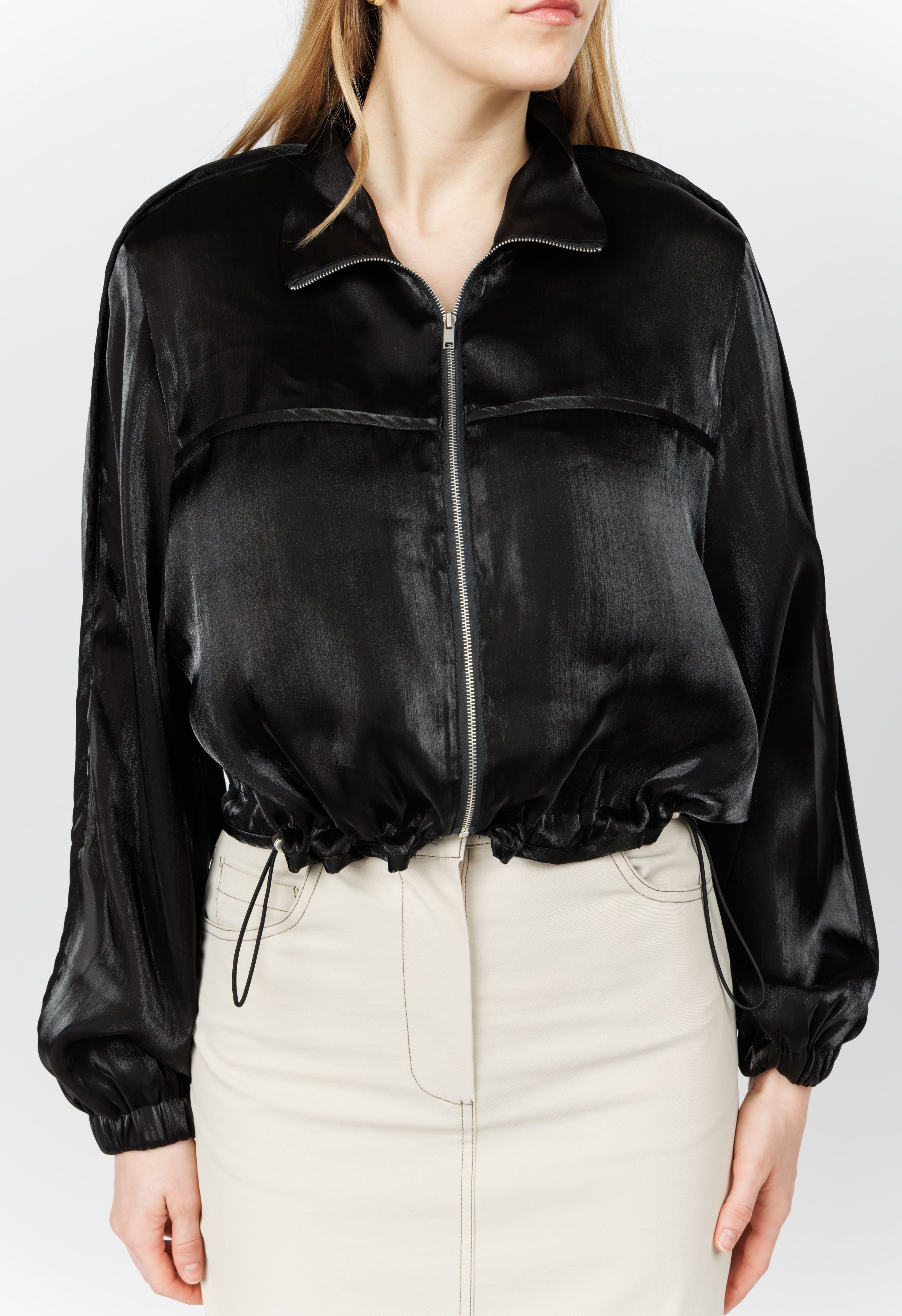 Shimmer Bomber Jacket In Black