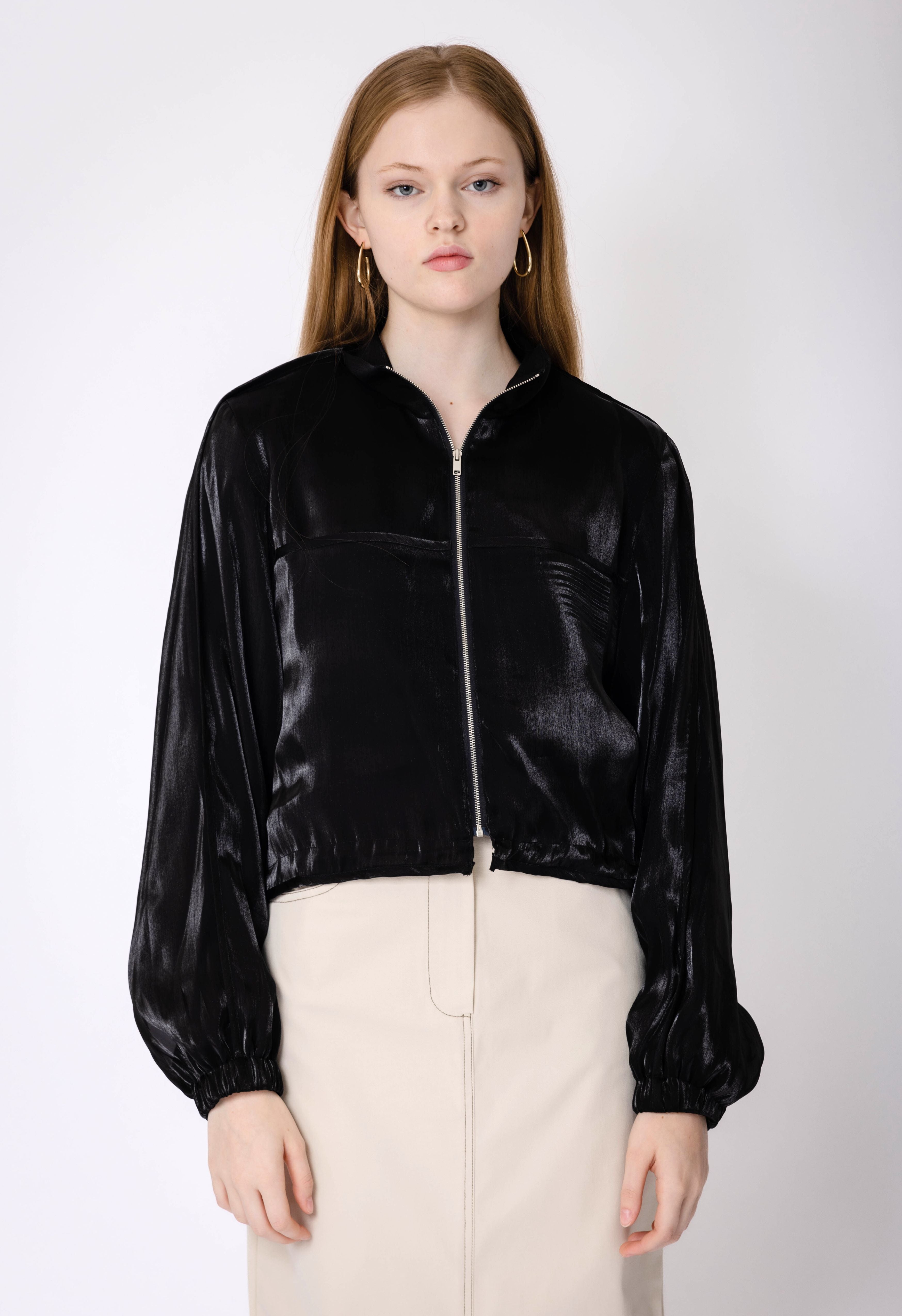 Shimmer Bomber Jacket In Black