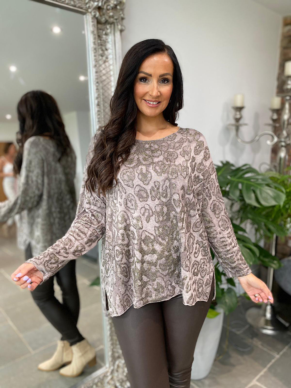 Shimmer Leopard Fine Knit Tillie