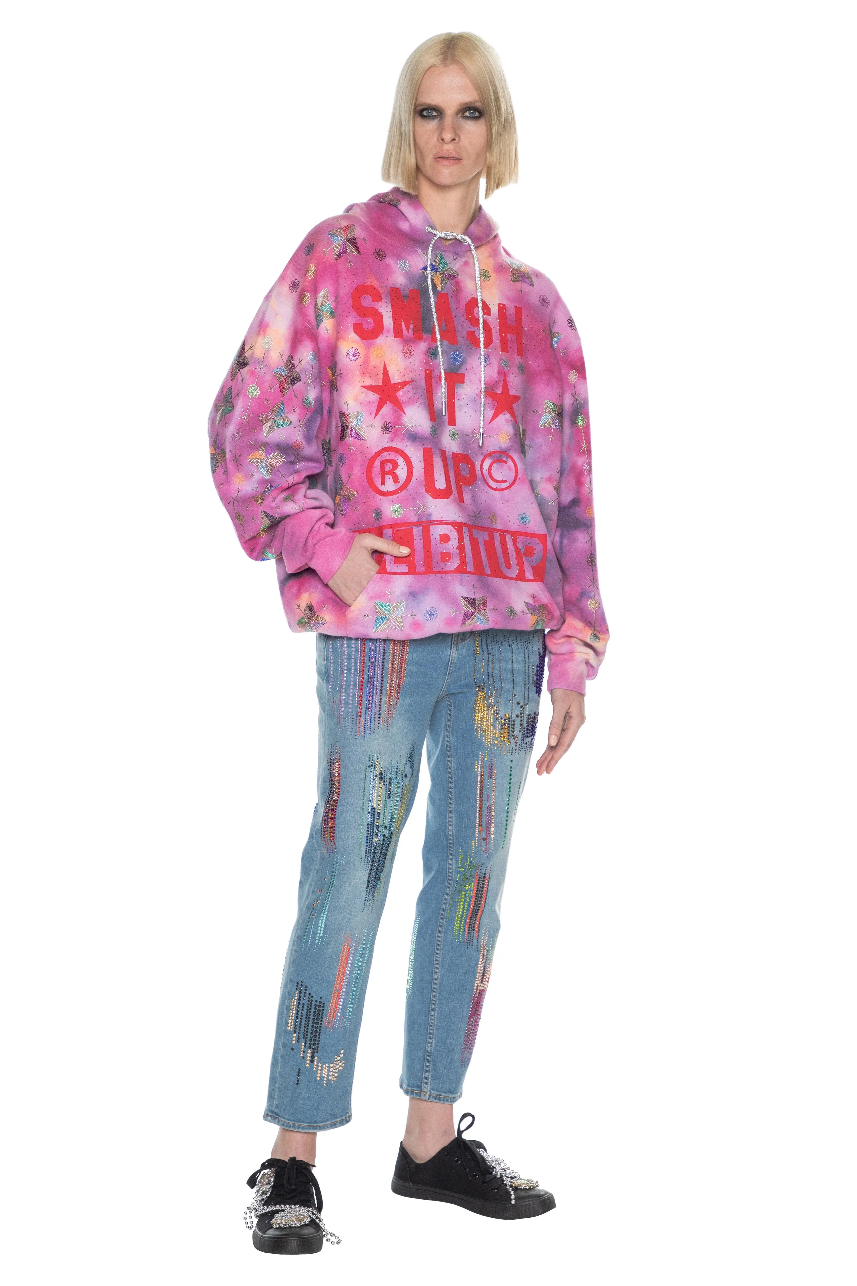 'SMASH IT UP' TIE DYE SLIM HOODIE