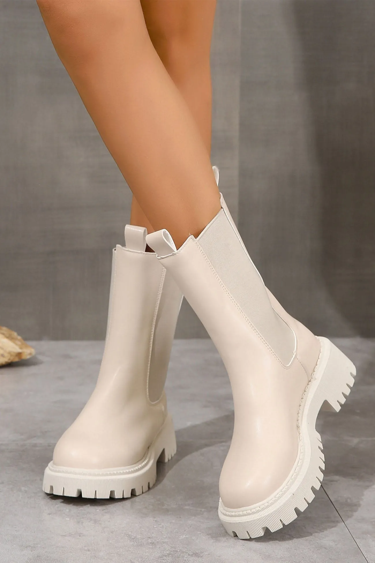 Solid Color Mid-Calf Platform Boots