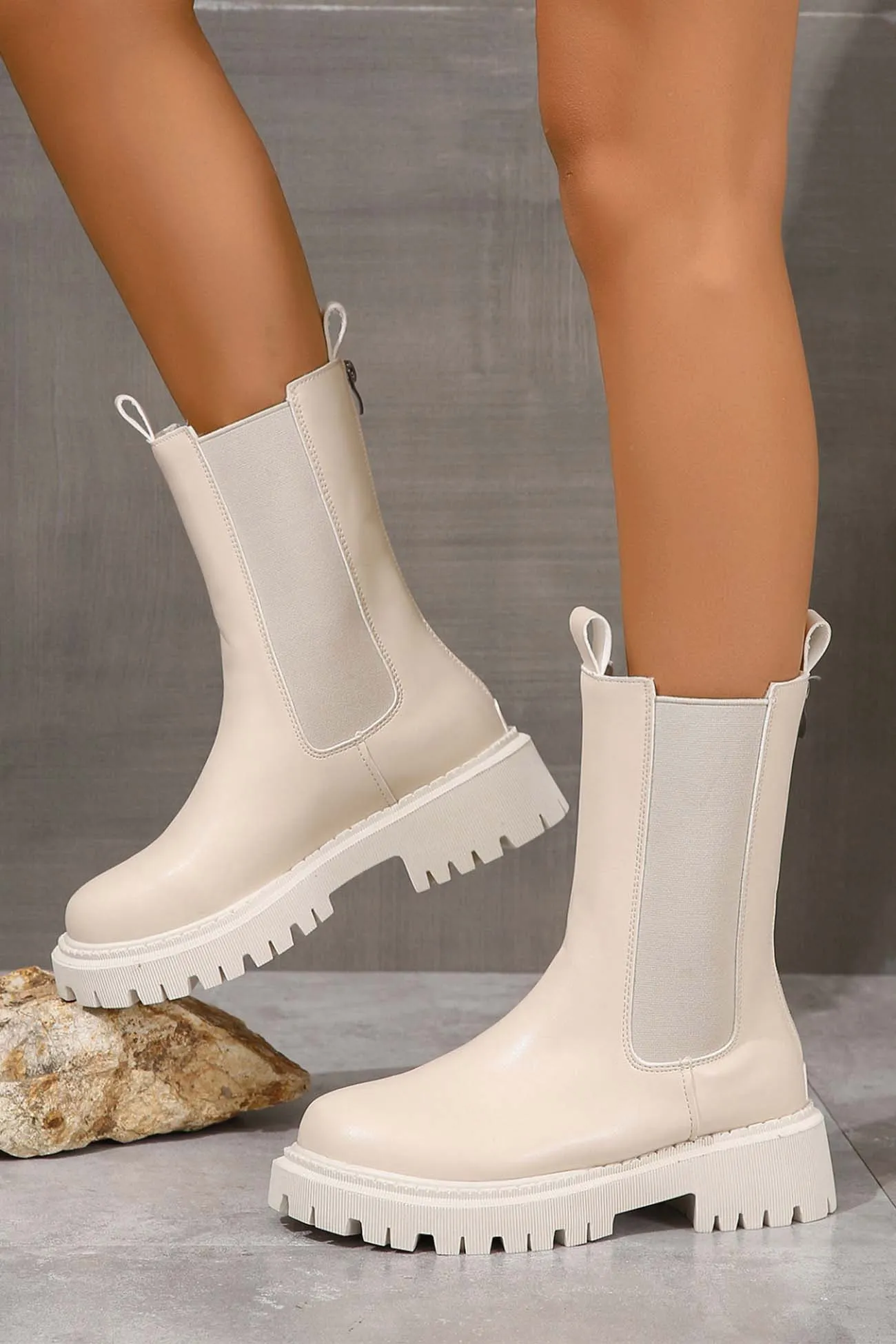 Solid Color Mid-Calf Platform Boots