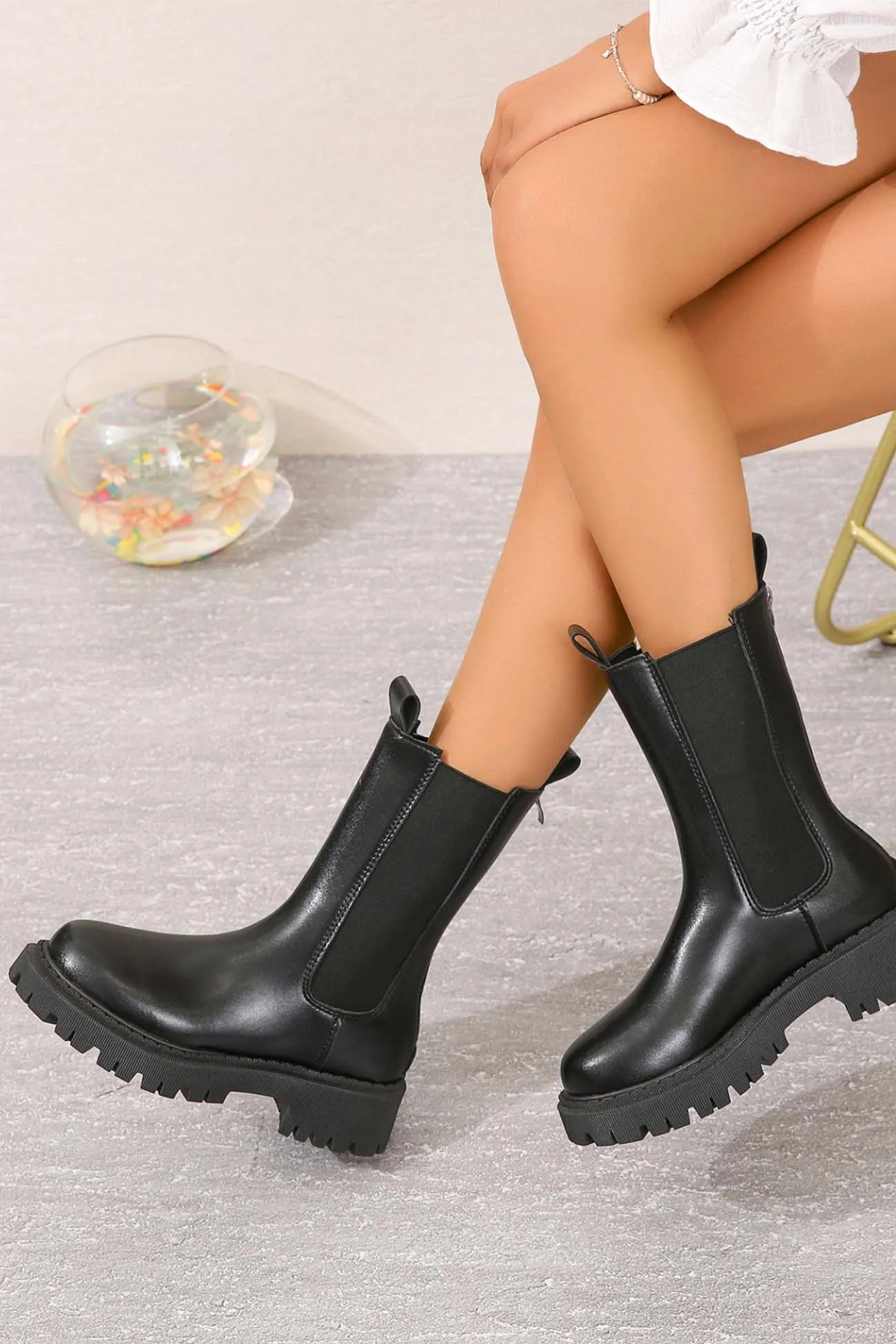 Solid Color Mid-Calf Platform Boots