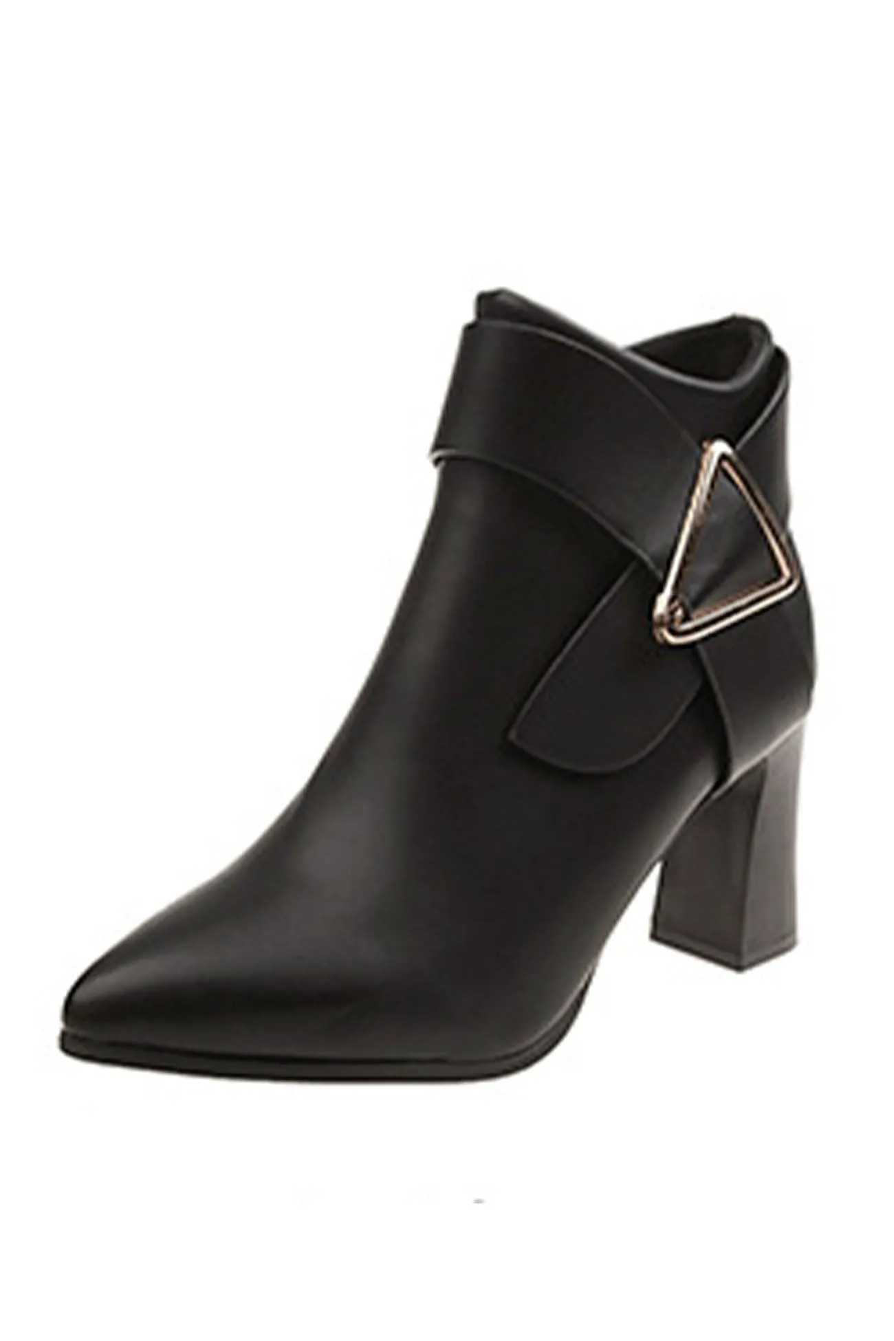 Solid Color Pointed Toe Buckle Ankle Boots