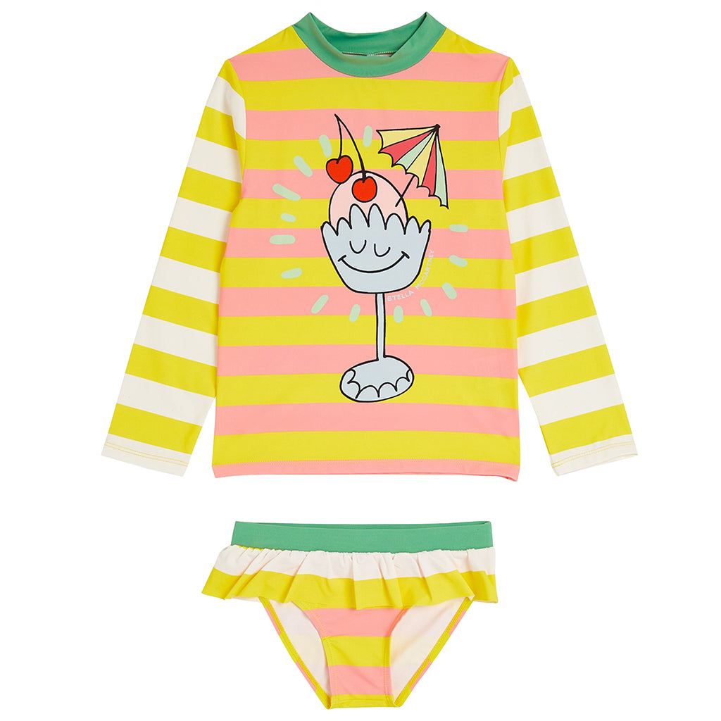 Stella McCartney Child Striped Swim Set With Cocktail Print Yellow