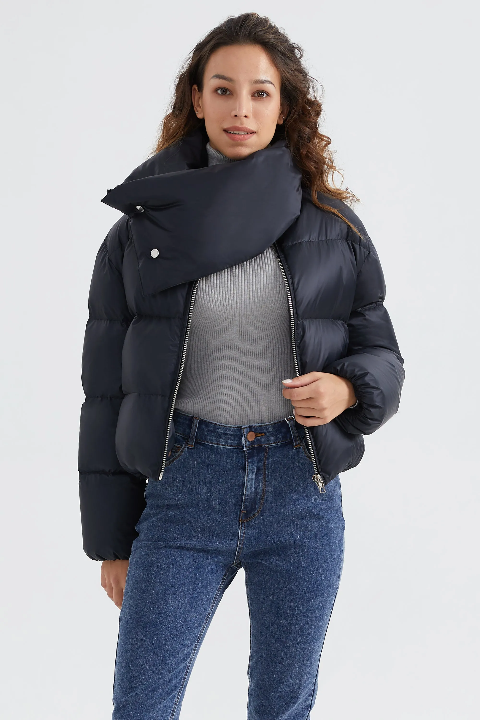 Stylish Puffer Down Coat with Thickened Collar