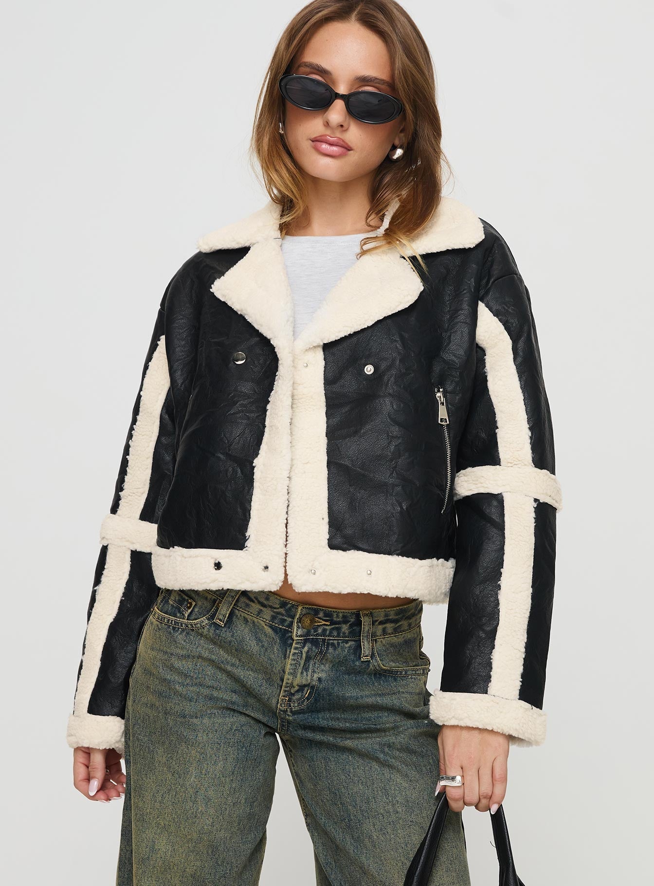 Talines Teddy Trim Jacket Black/Cream