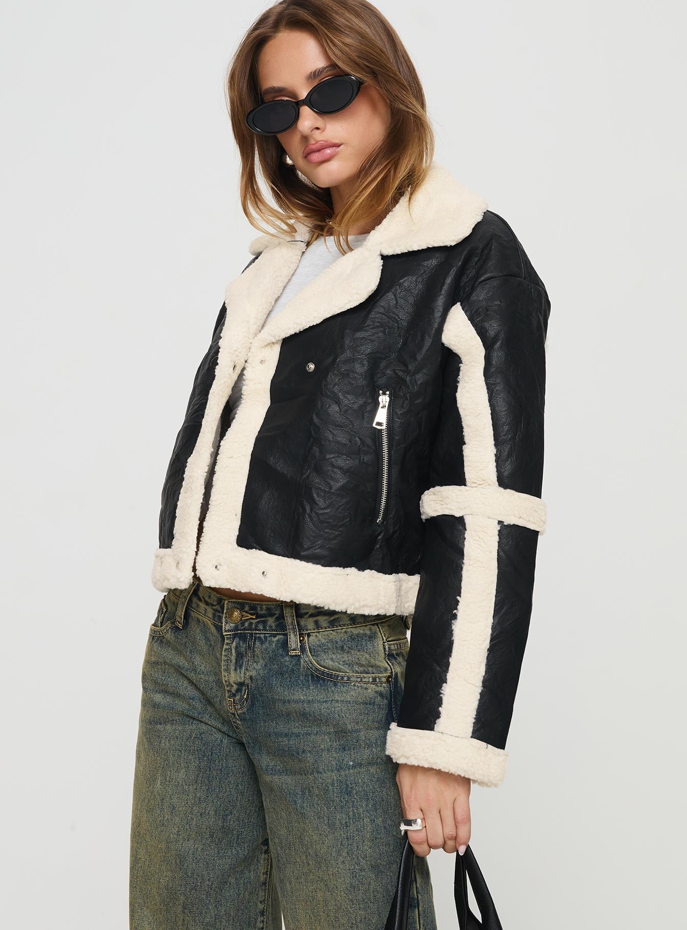 Talines Teddy Trim Jacket Black/Cream