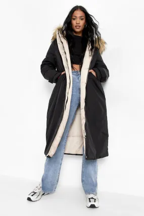 Tall Faux Fur Hood Longline Parka Coat