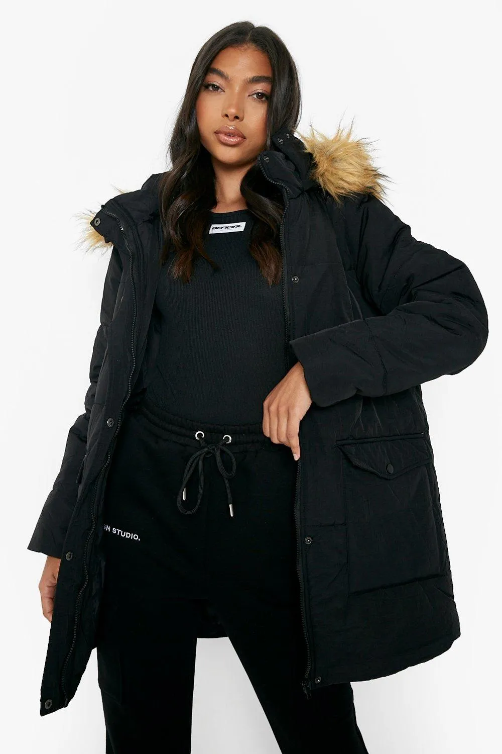 Tall Faux Fur Hooded Parka Coat