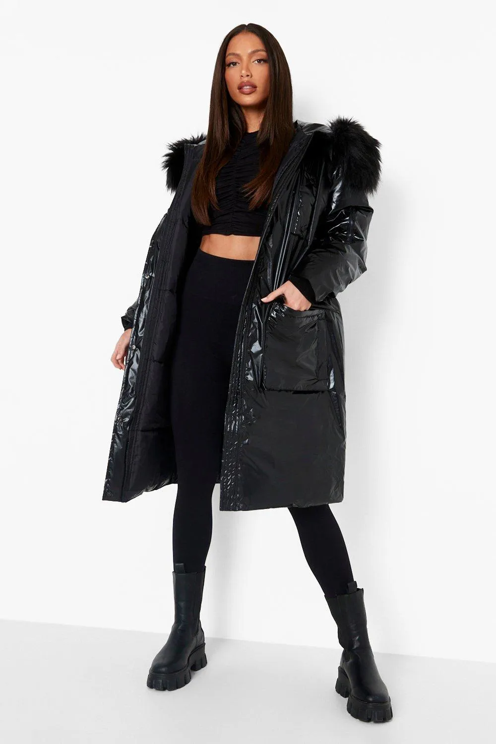 Tall Faux Fur Metallic Parka