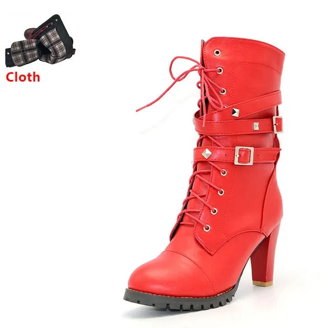 TAOFFEN Ladies Women boots High heels Platform Buckle Zipper