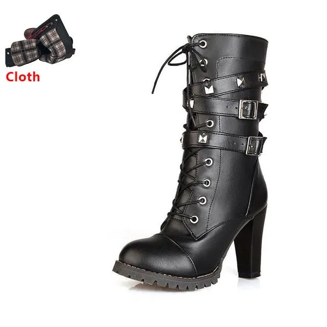 TAOFFEN Ladies Women boots High heels Platform Buckle Zipper