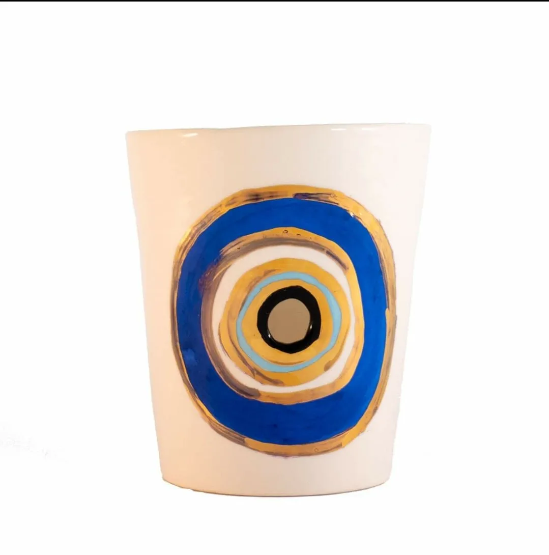 Tealight evil eye ceramic protection Blue Gold